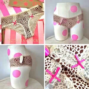 Victoria's Secret VTG Leopard Cheetah Print Hiphugger Panty NWT Modal Bows Lace